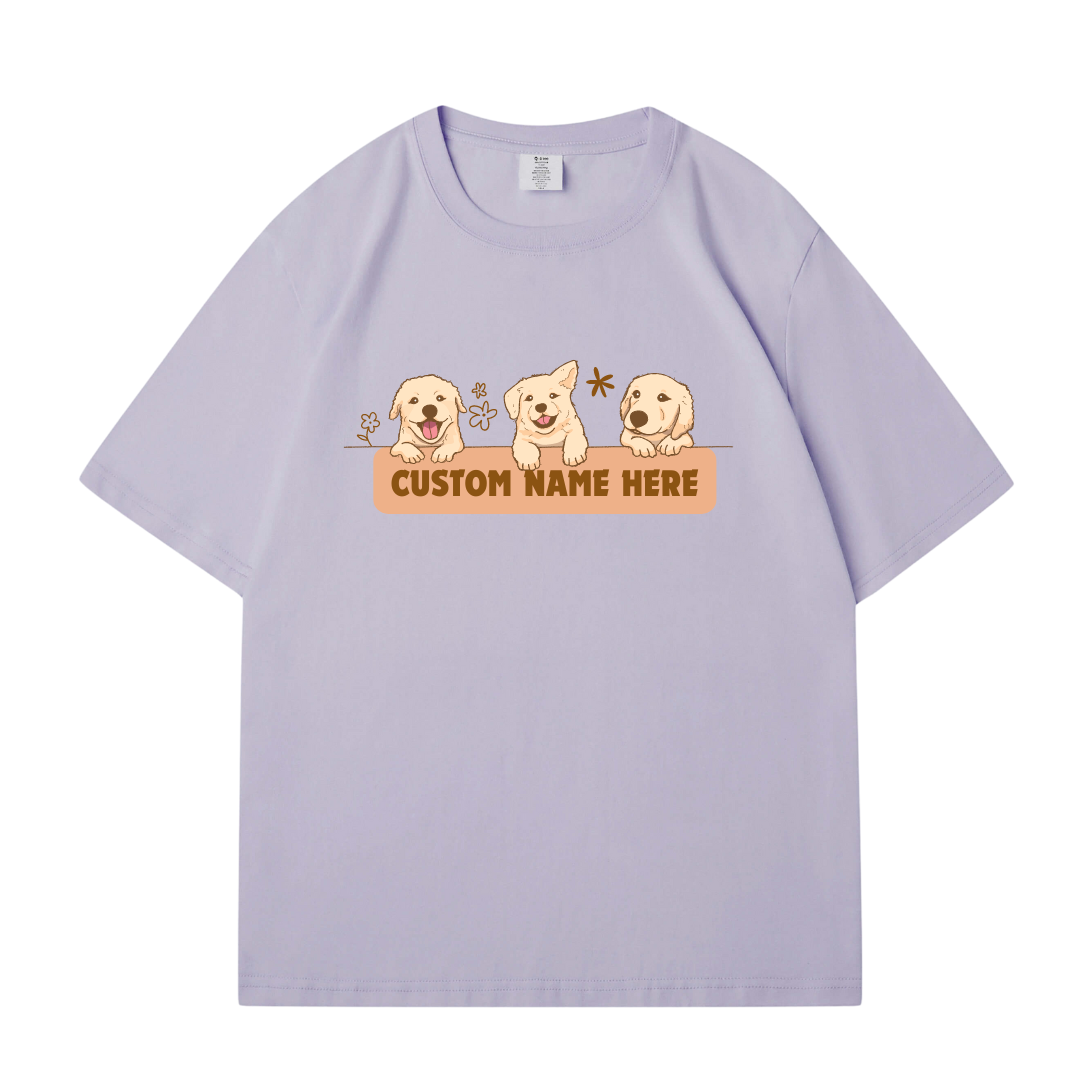 Cute Cartoon Golden Retriever Custom Pet's Name T-Shirt