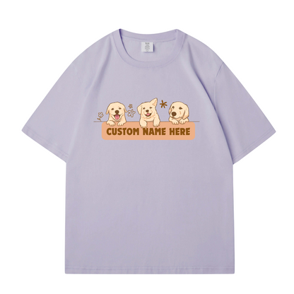 Cute Cartoon Golden Retriever Custom Pet's Name T-Shirt