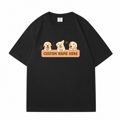 Cute Cartoon Golden Retriever Custom Pet's Name T-Shirt