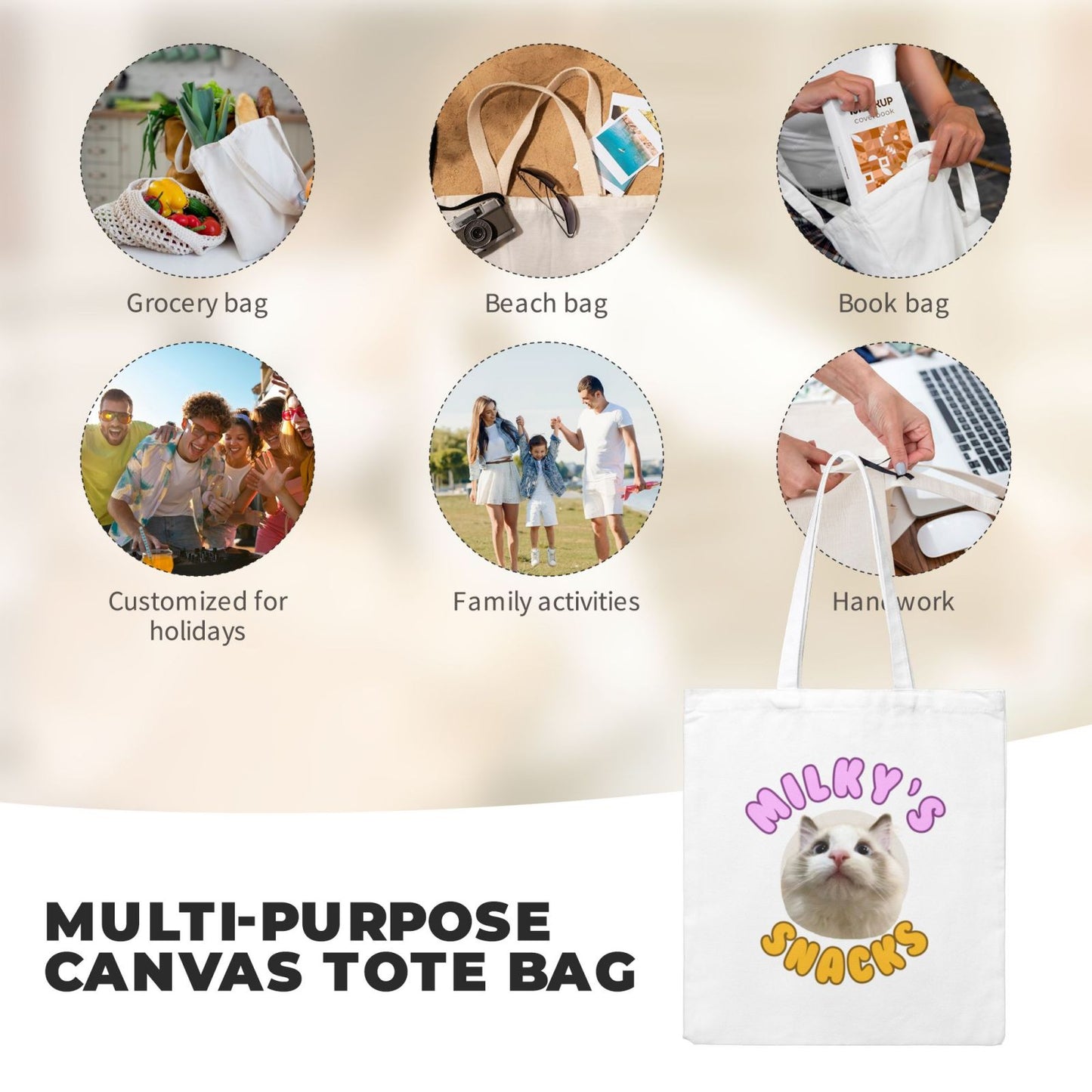 Customized Cute Puff Canvas Bag Tote Bag-Snacks