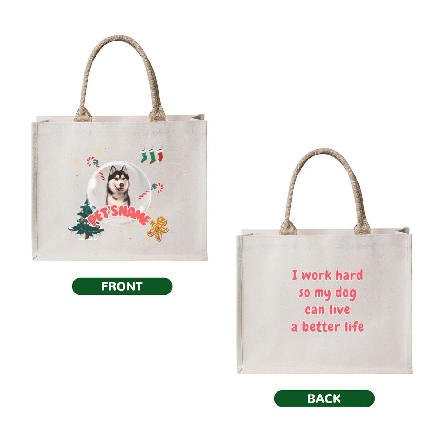 Customized Pet Photo Christmas Canvas Bag Tote Bag