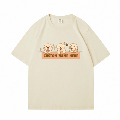 Cute Cartoon Golden Retriever Custom Pet's Name T-Shirt