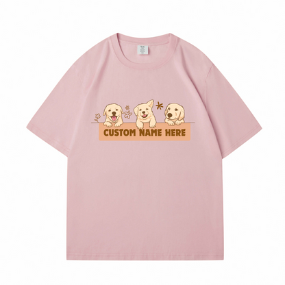 Cute Cartoon Golden Retriever Custom Pet's Name T-Shirt