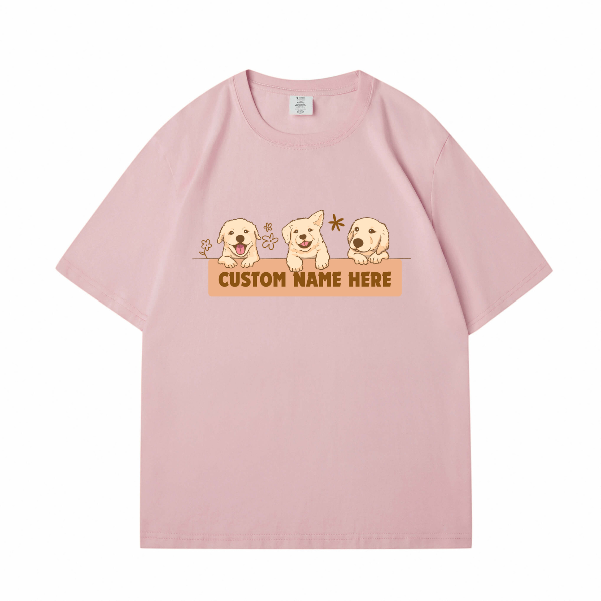 Cute Cartoon Golden Retriever Custom Pet's Name T-Shirt